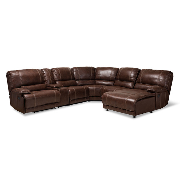 Baxton Studio Salomo Brown 6-Piece Sectional Recliner Sofa with 3 Reclining Seats 150-9118